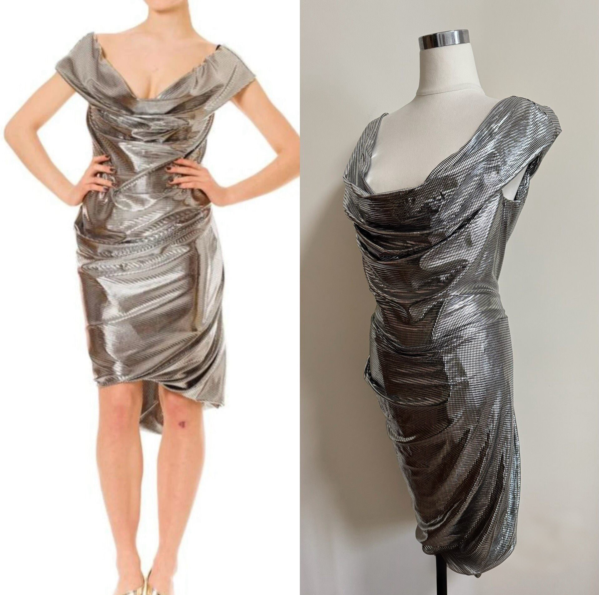 Vivienne Westwood Red Label Metallic Silver Corset Dress Draped Evening Gown Rare Size L