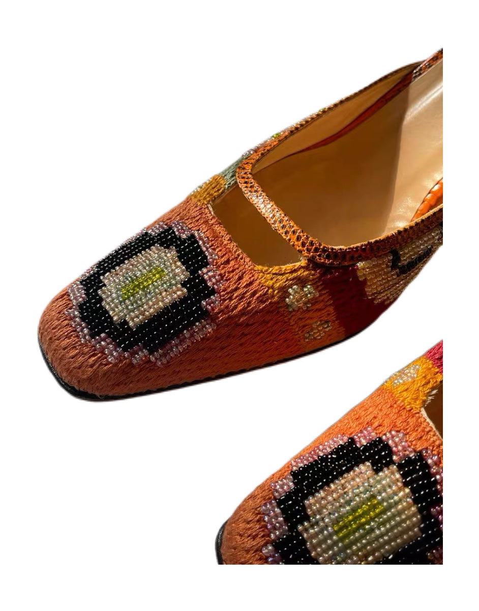 Fendi Vintage Beaded Embroidered Mule Heels