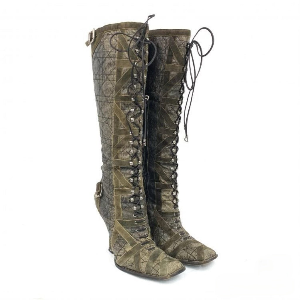 Christian Dior by John Galliano Lace-Up Knee-High Boots – Rare Runway Military Archive