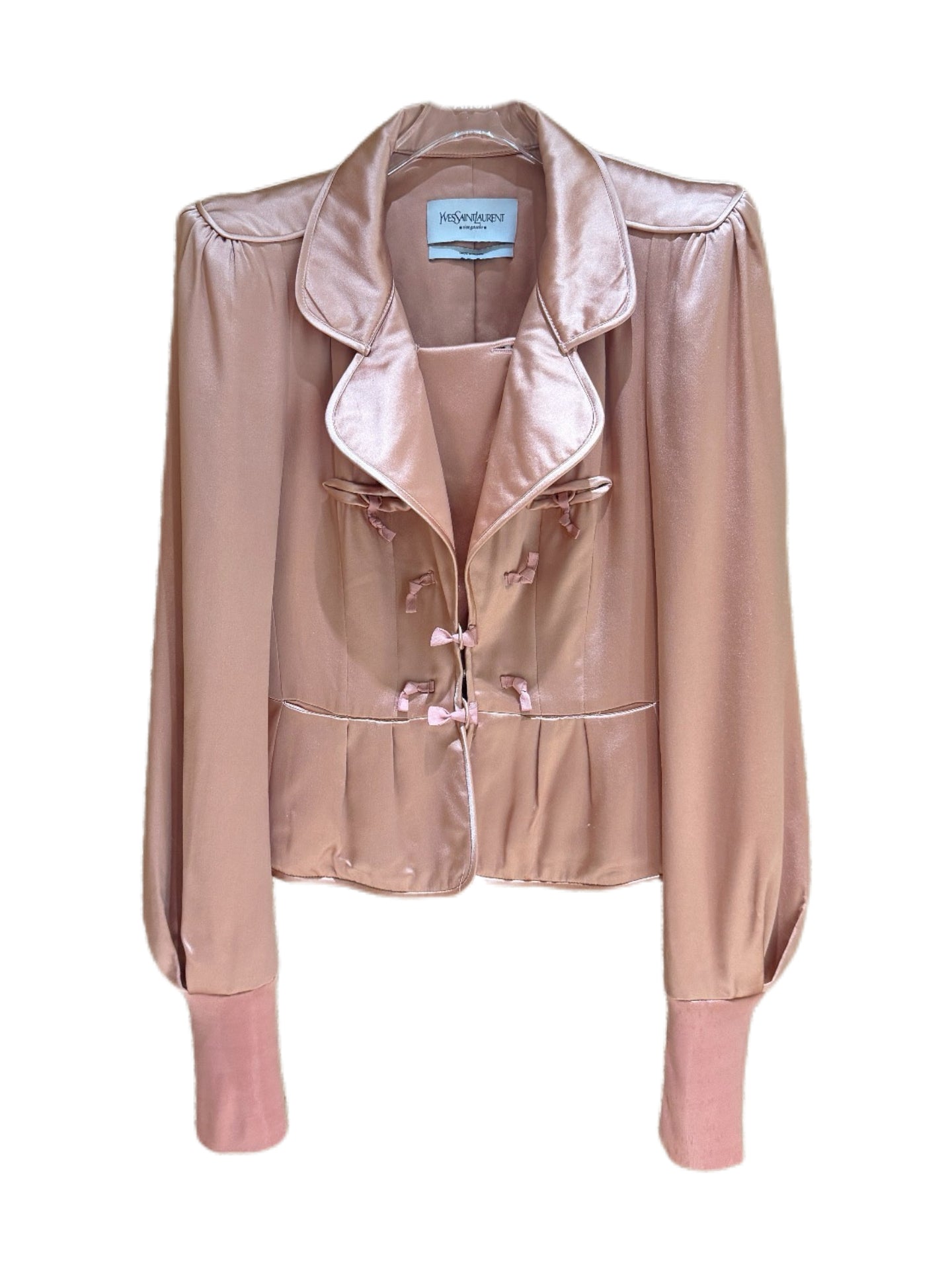 Yves Saint Laurent Rive Gauche Fall 2004 Runway Pink Silk Mandarin Frog Closure Jacket