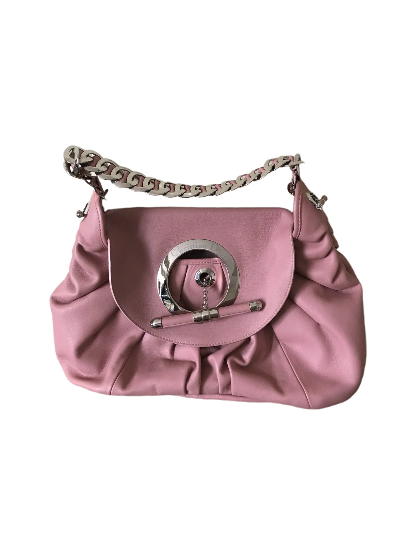 Christian Dior Galliano Era Pink Leather Chain Bag – Sculptural Hardware Shoulder Bag with Ring Lock