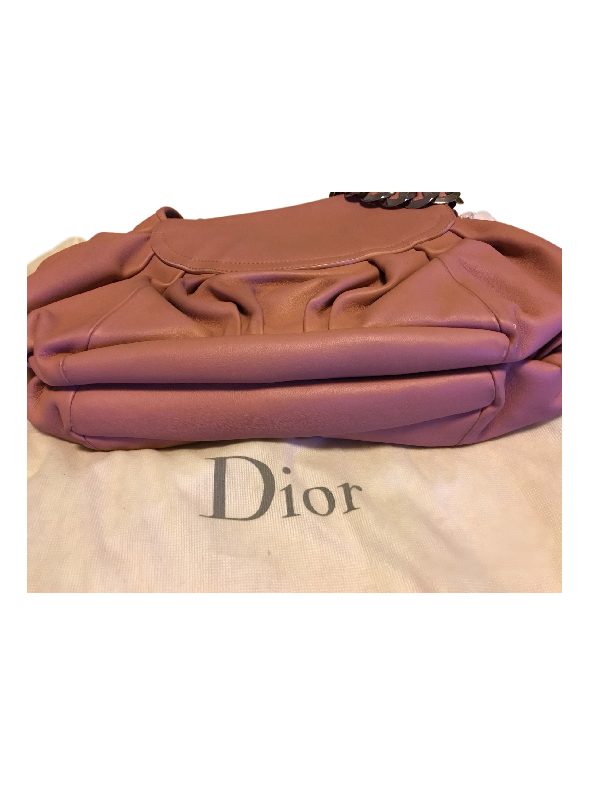 Christian Dior Galliano Era Pink Leather Chain Bag – Sculptural Hardware Shoulder Bag with Ring Lock