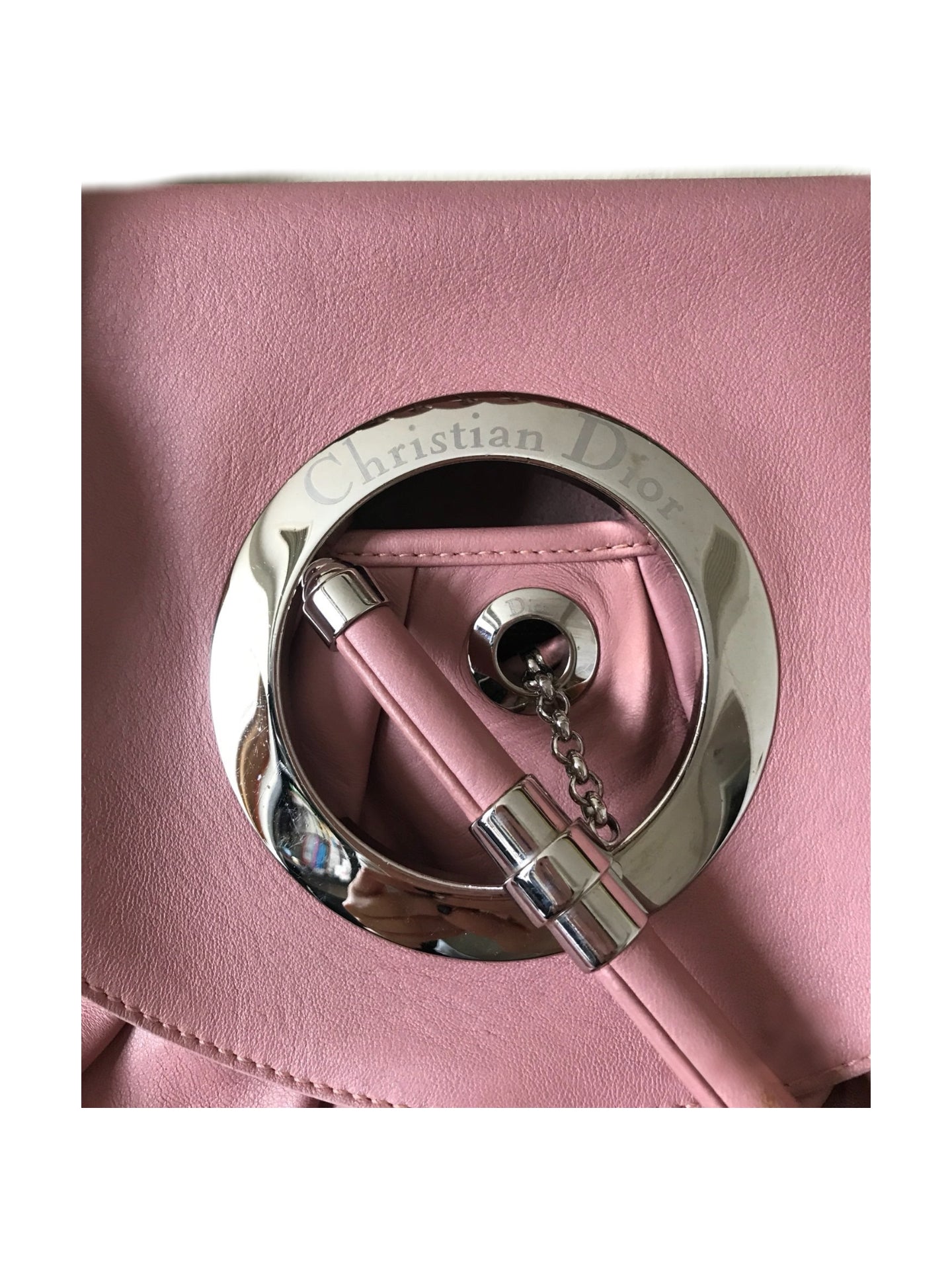 Christian Dior Galliano Era Pink Leather Chain Bag – Sculptural Hardware Shoulder Bag with Ring Lock