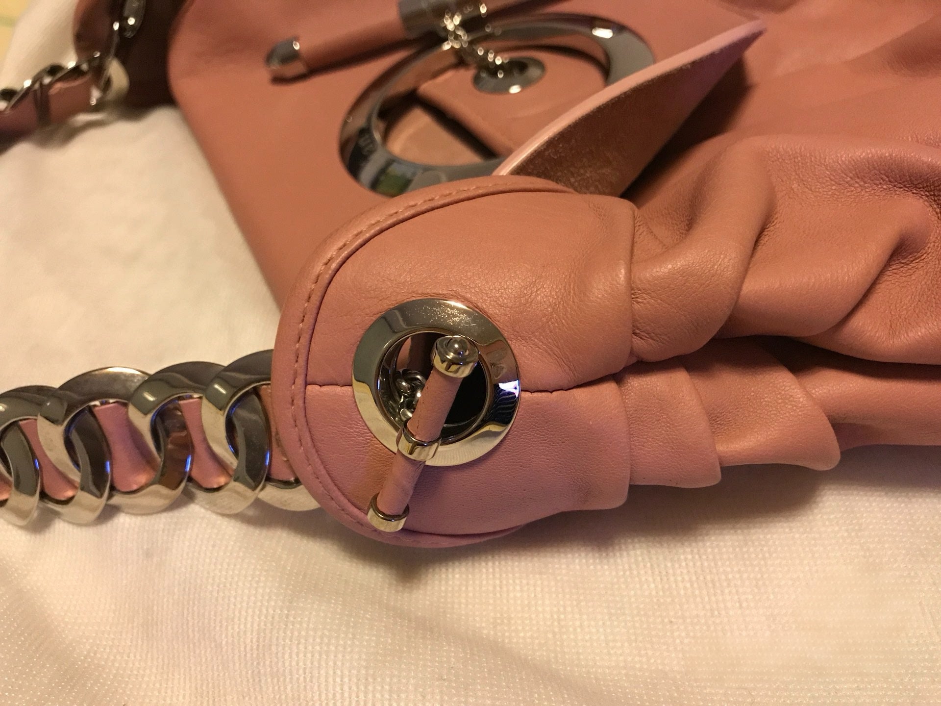 Christian Dior Galliano Era Pink Leather Chain Bag – Sculptural Hardware Shoulder Bag with Ring Lock