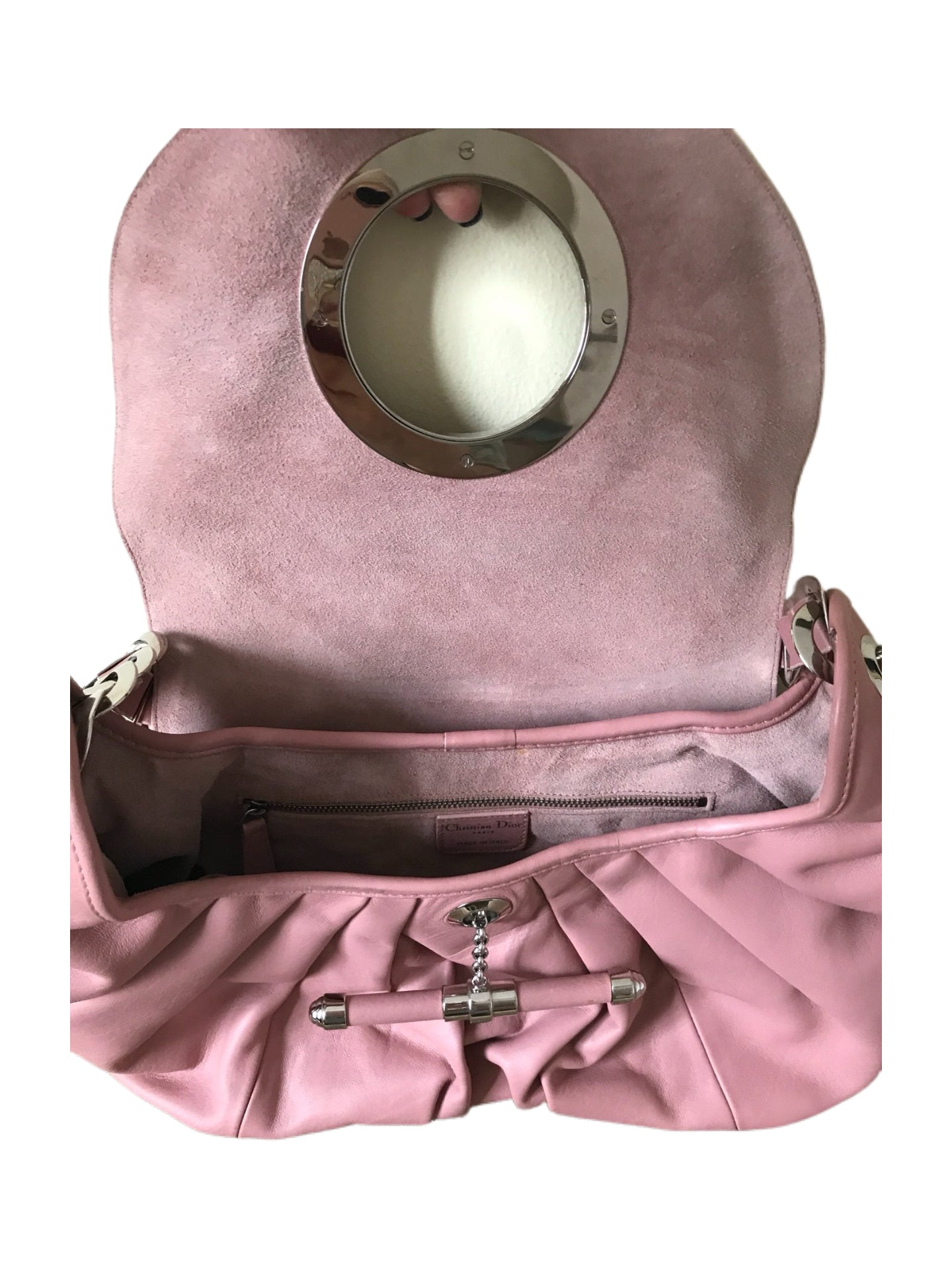 Christian Dior Galliano Era Pink Leather Chain Bag – Sculptural Hardware Shoulder Bag with Ring Lock