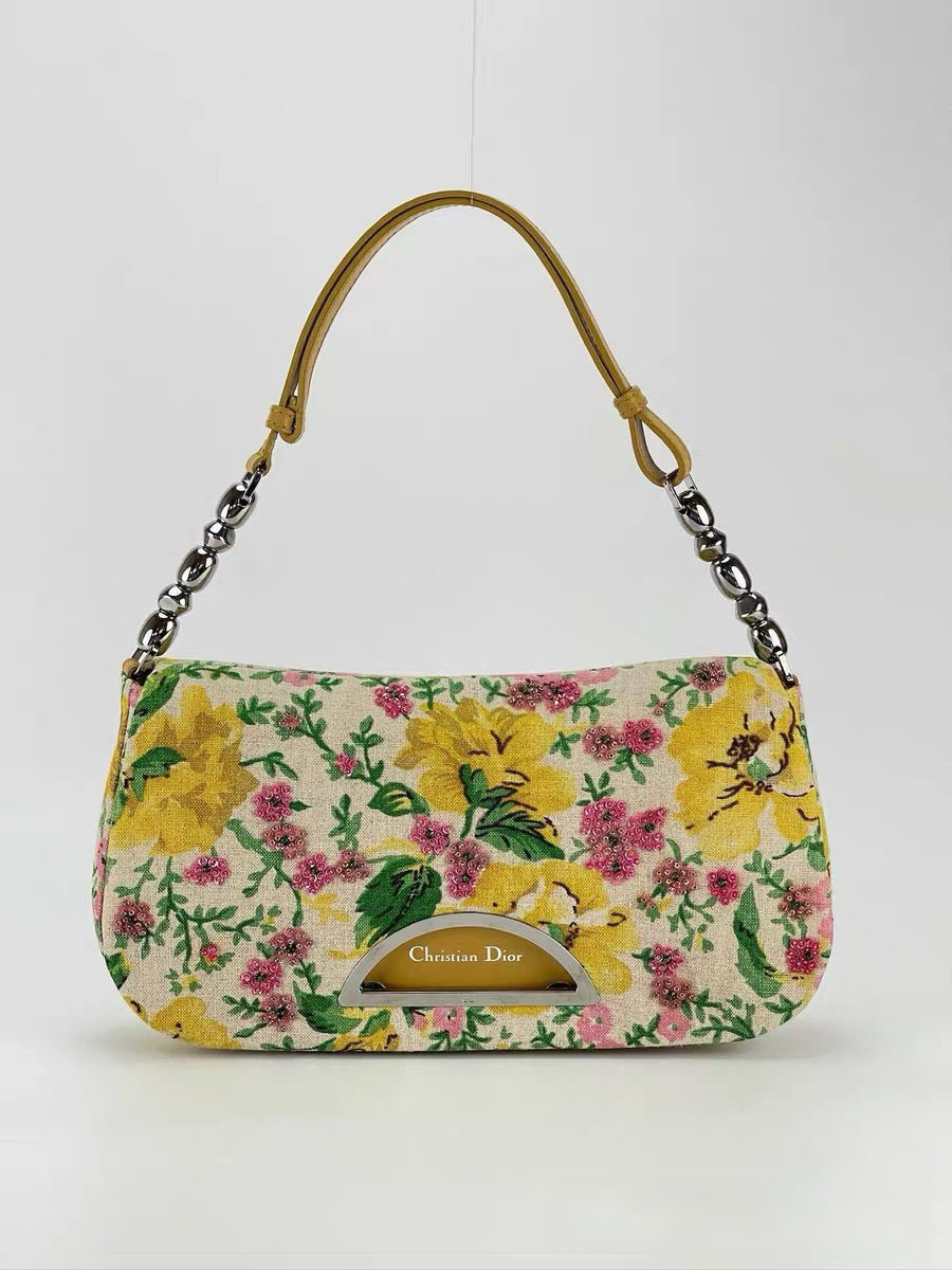 Christian Dior by John Galliano Limited Edition Floral Canvas Half Moon Bag – 1 of 500 Rare Archive Piece