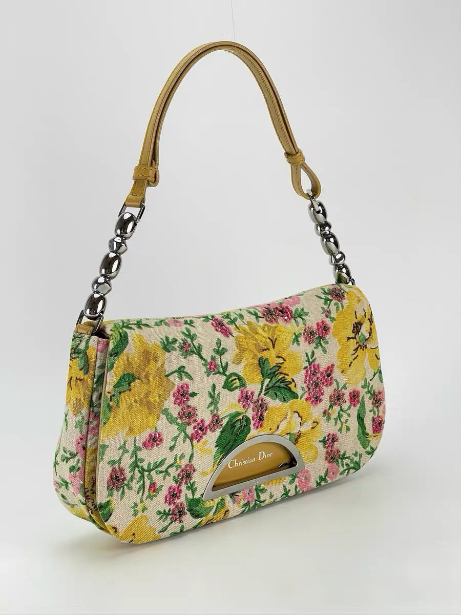 Christian Dior by John Galliano Limited Edition Floral Canvas Half Moon Bag – 1 of 500 Rare Archive Piece