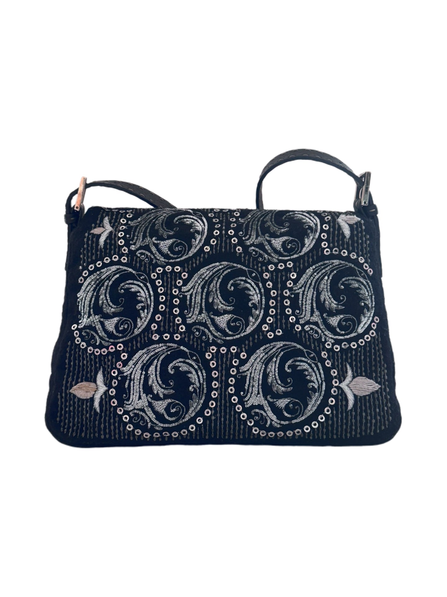Fendi Large Baguette Heavy Embroidered Tribal Motif Suede Shoulder Bag