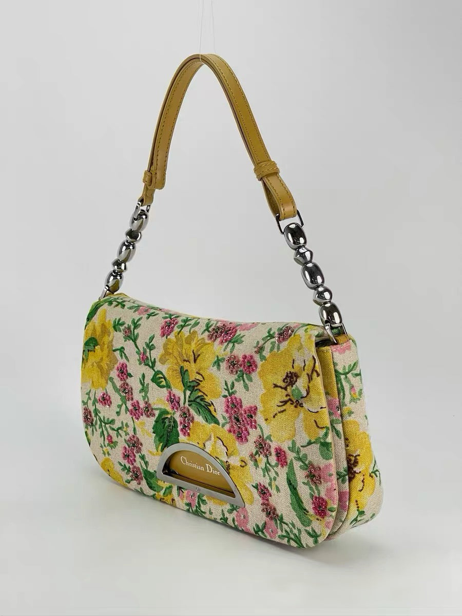 Christian Dior by John Galliano Limited Edition Floral Canvas Half Moon Bag – 1 of 500 Rare Archive Piece