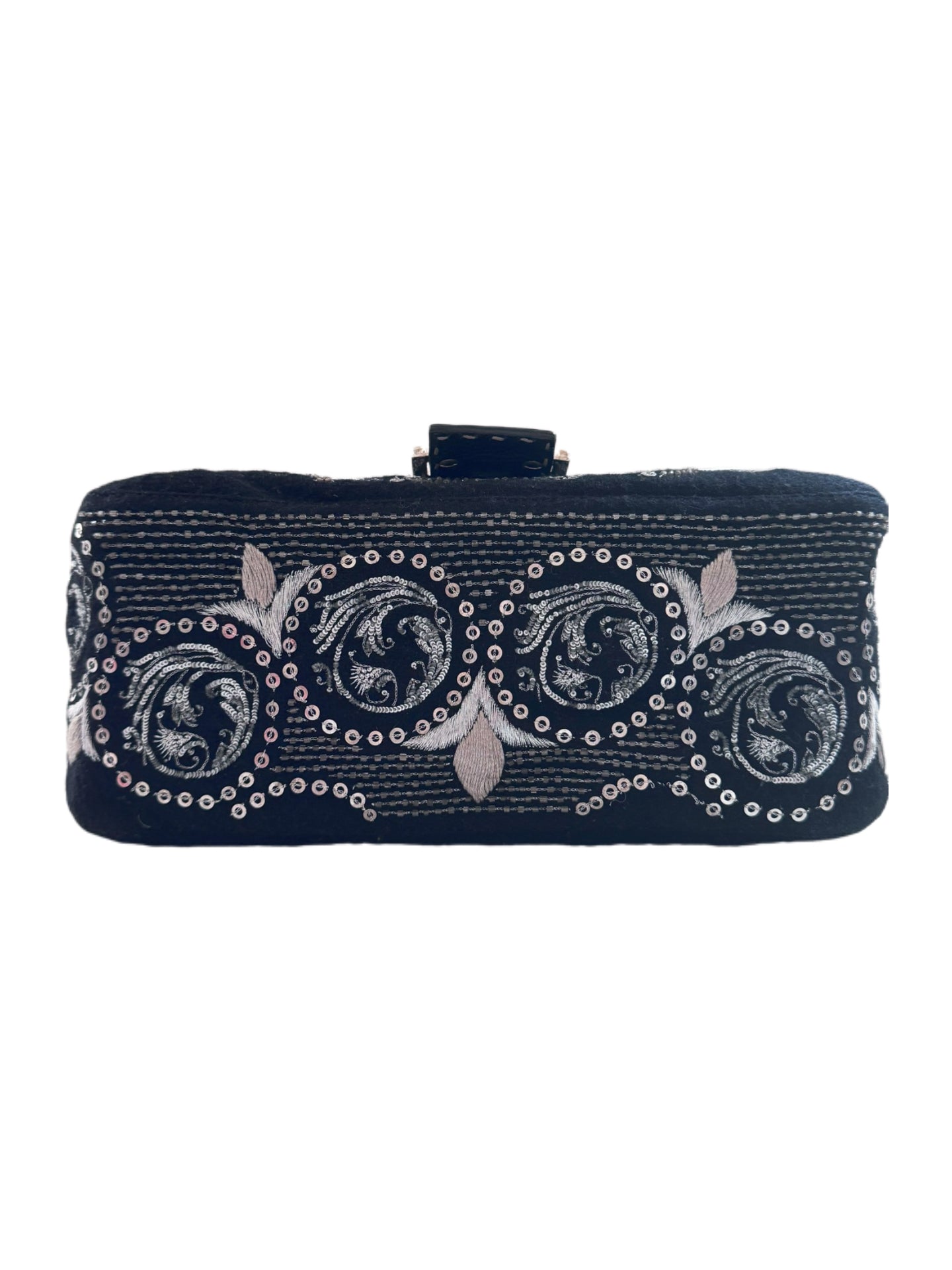 Fendi Large Baguette Heavy Embroidered Tribal Motif Suede Shoulder Bag