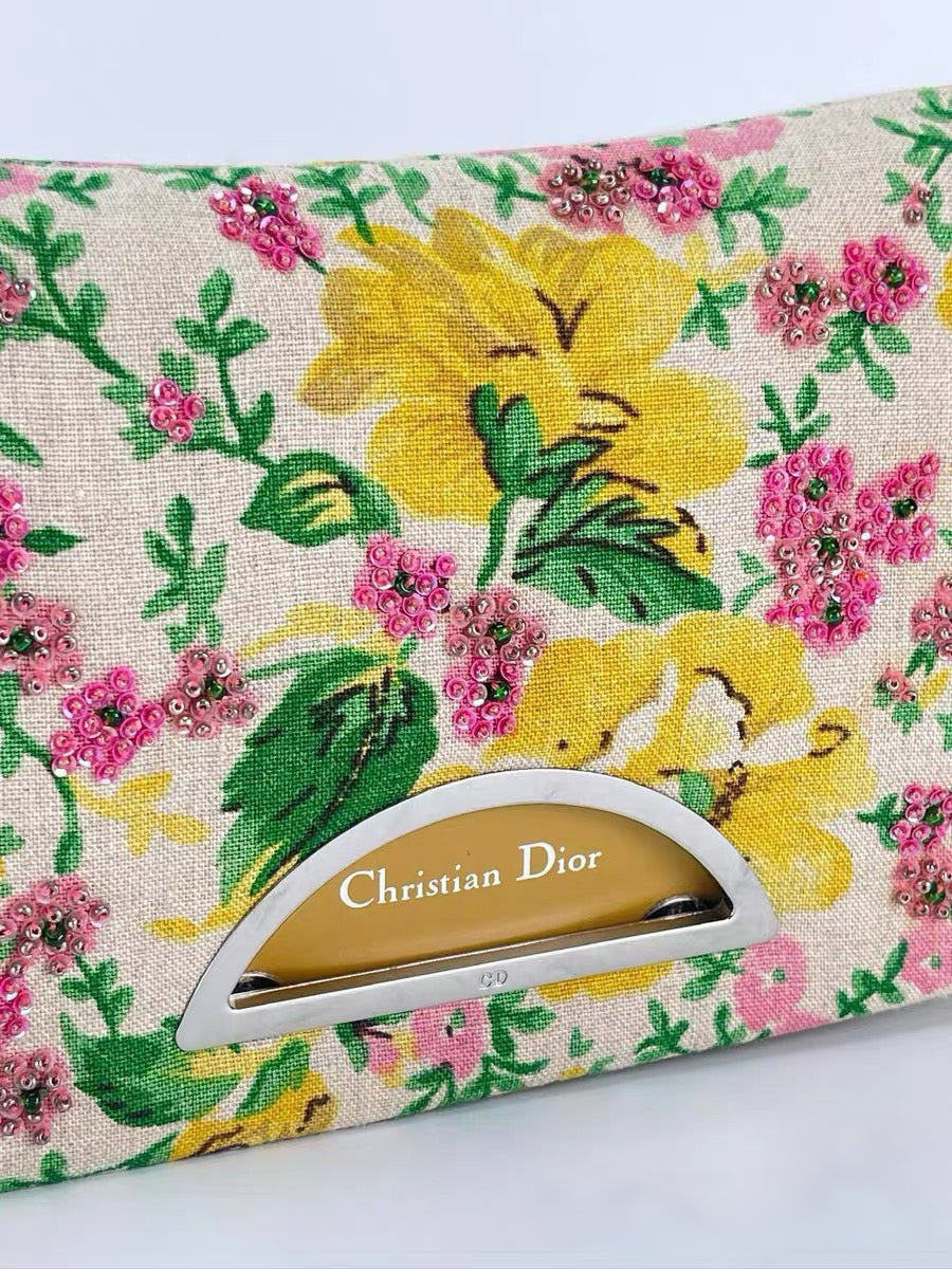Christian Dior by John Galliano Limited Edition Floral Canvas Half Moon Bag – 1 of 500 Rare Archive Piece