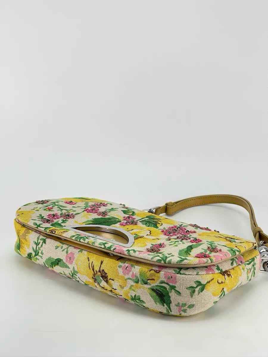 Christian Dior by John Galliano Limited Edition Floral Canvas Half Moon Bag – 1 of 500 Rare Archive Piece