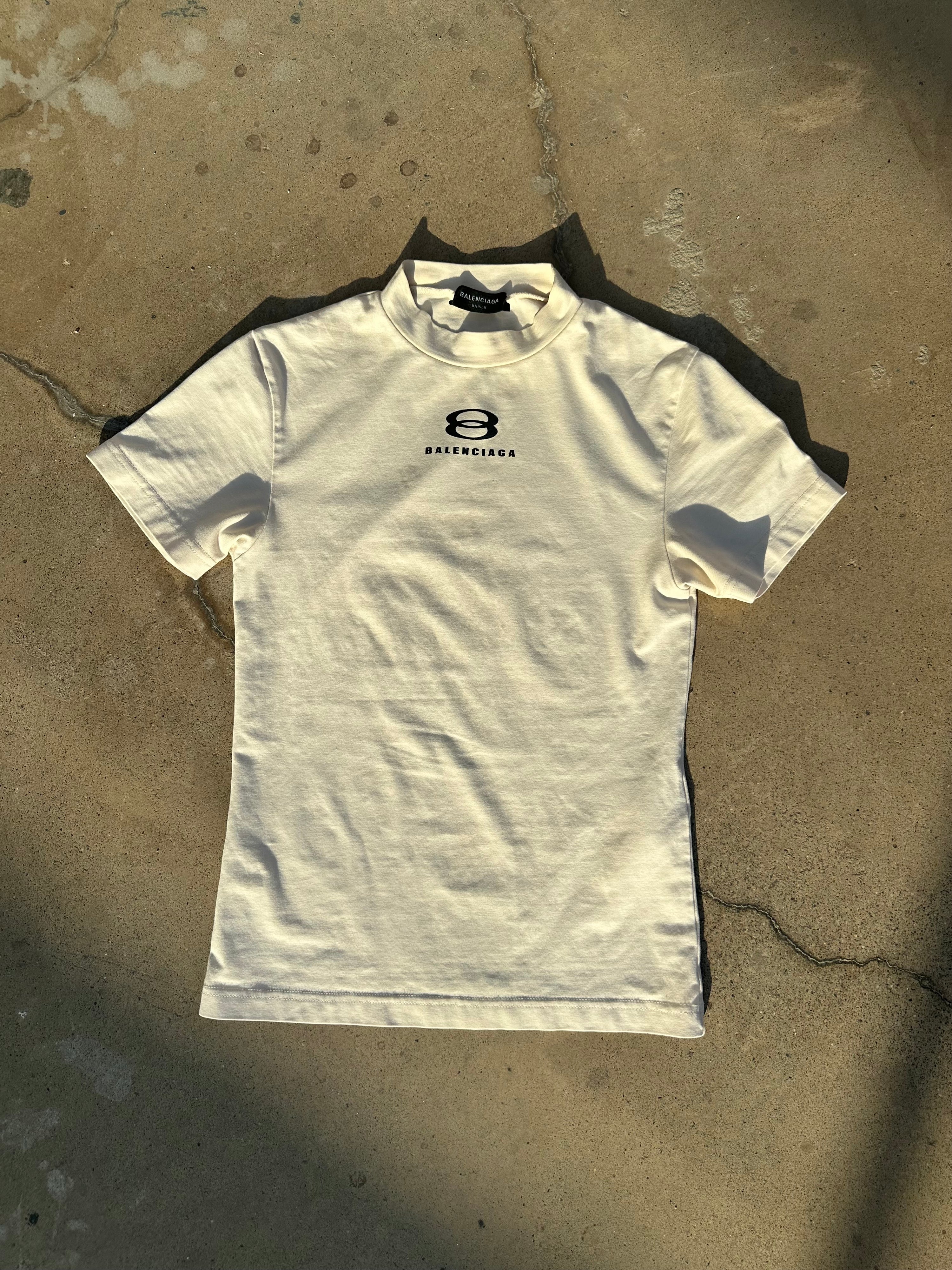 Balenciaga Logo Print High-Neck T-Shirt – Off-White