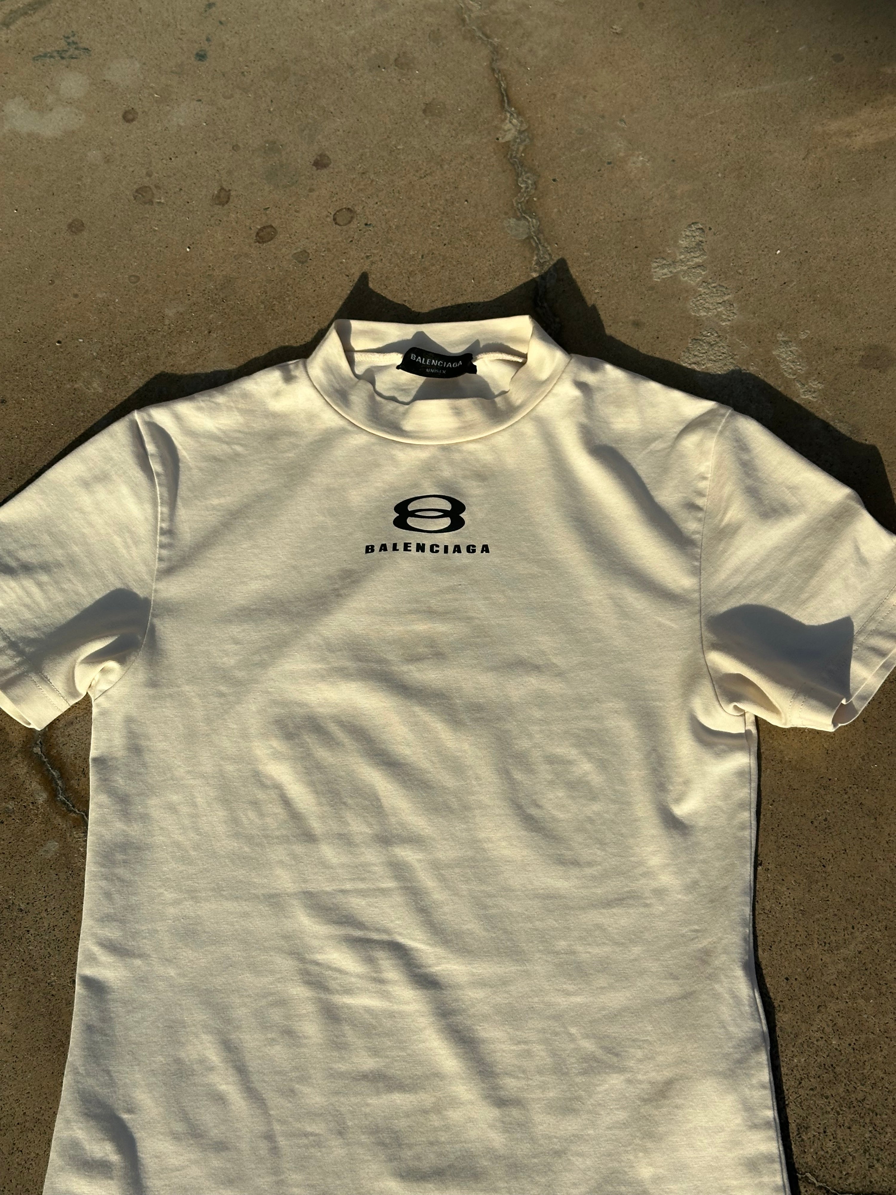 Balenciaga Logo Print High-Neck T-Shirt – Off-White