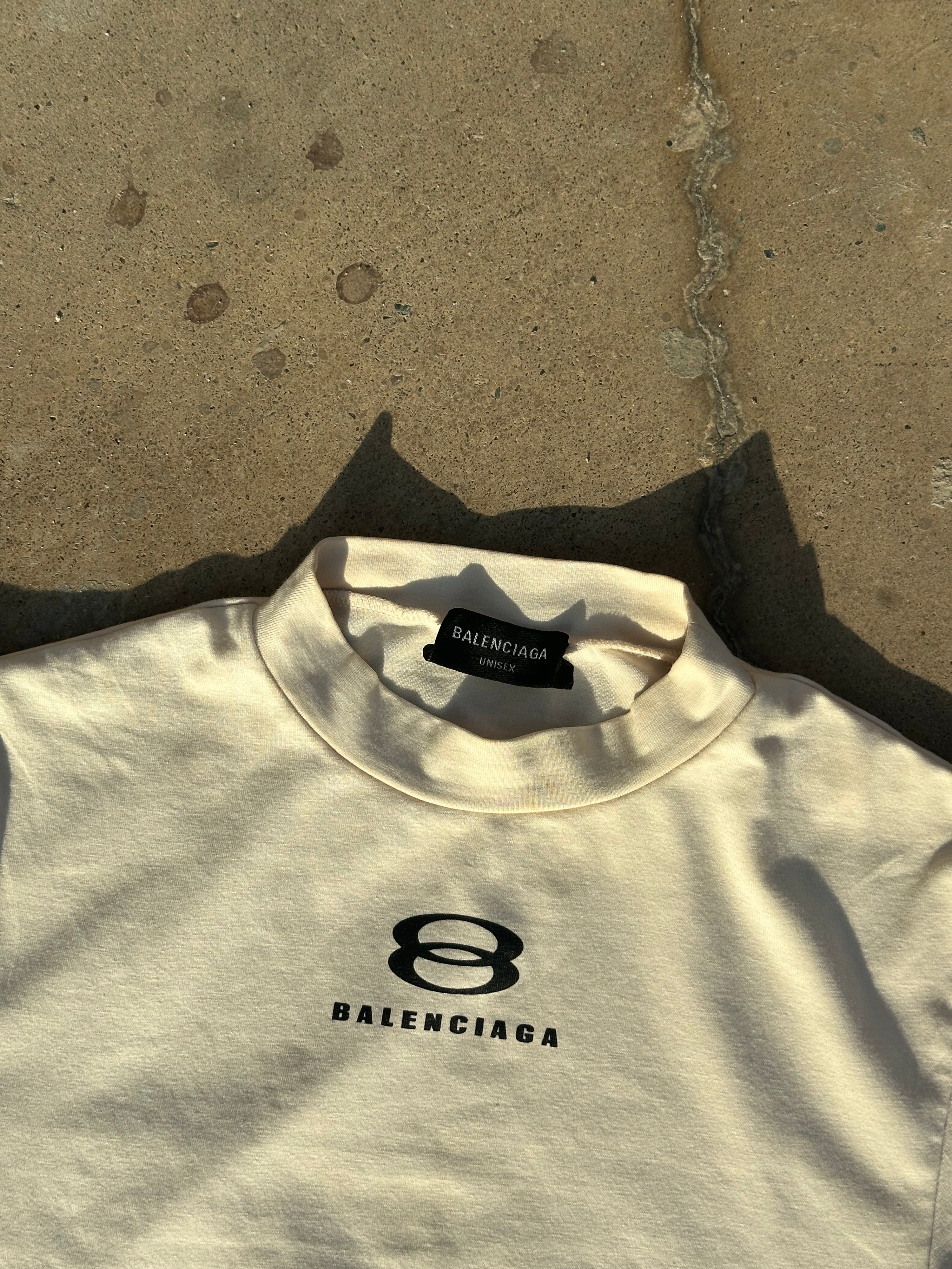 Balenciaga Logo Print High-Neck T-Shirt – Off-White
