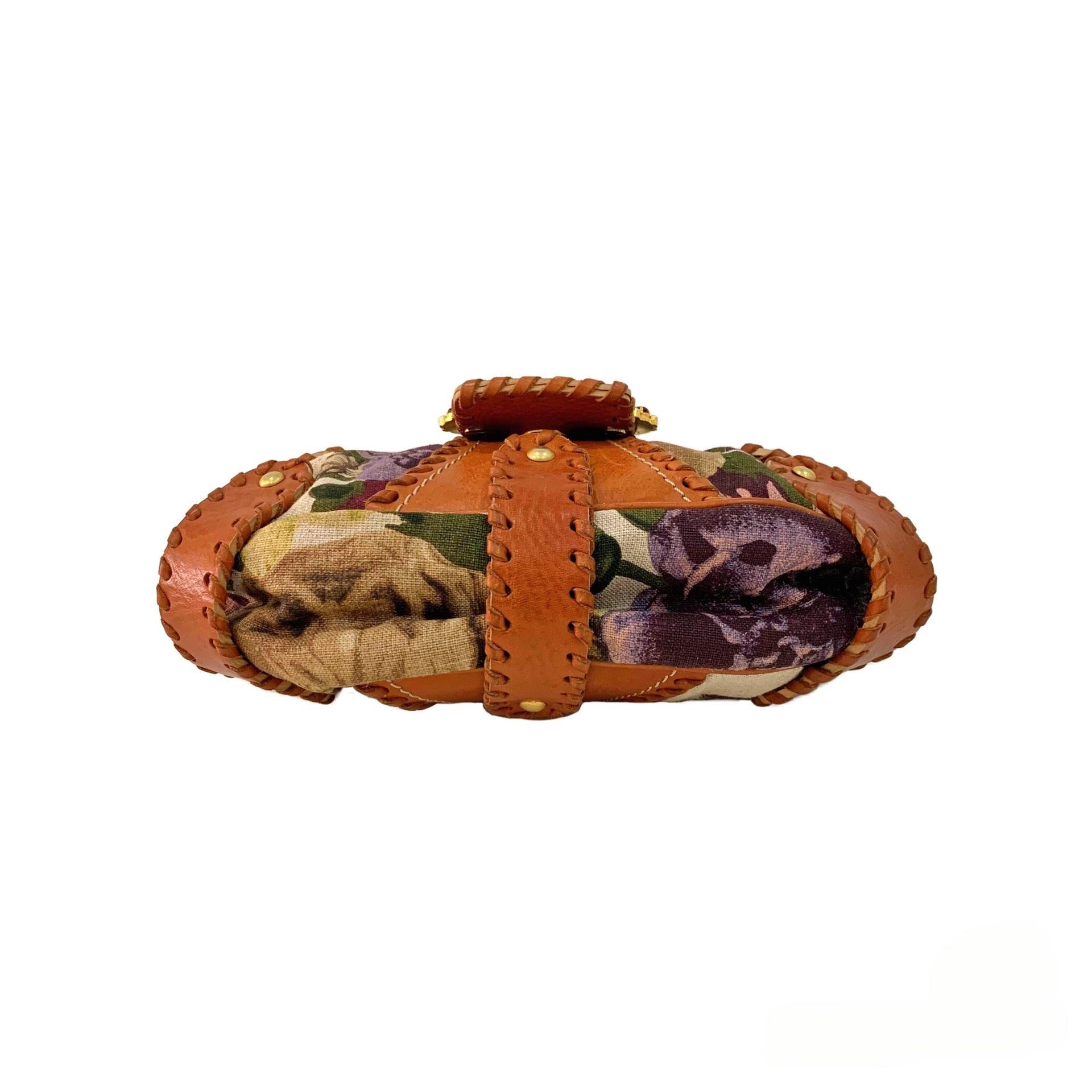 Valentino Runway Floral Print Leather & Canvas Patchwork Bag – Gem-Embellished V Logo Archive Shoulder Bag