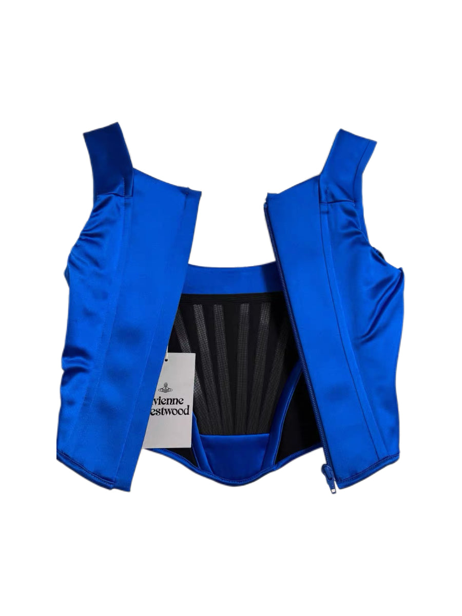 Vivienne Westwood Limited Edition Cat Print Corset Top – Blue Sculpted Bustier Runway Archive (100 Pieces Worldwide)