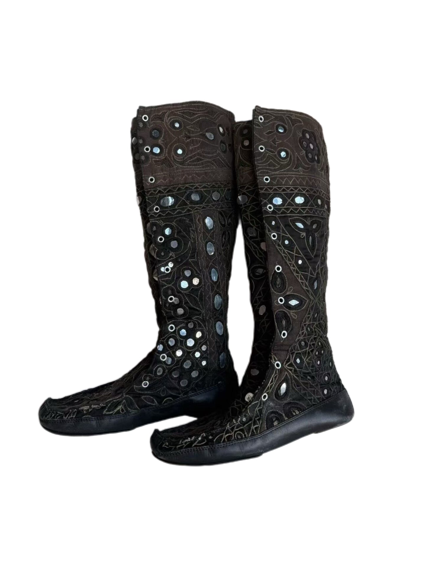 Gucci Vintage Hand-Embroidered Mirror Nomadic Mid-Calf Boots