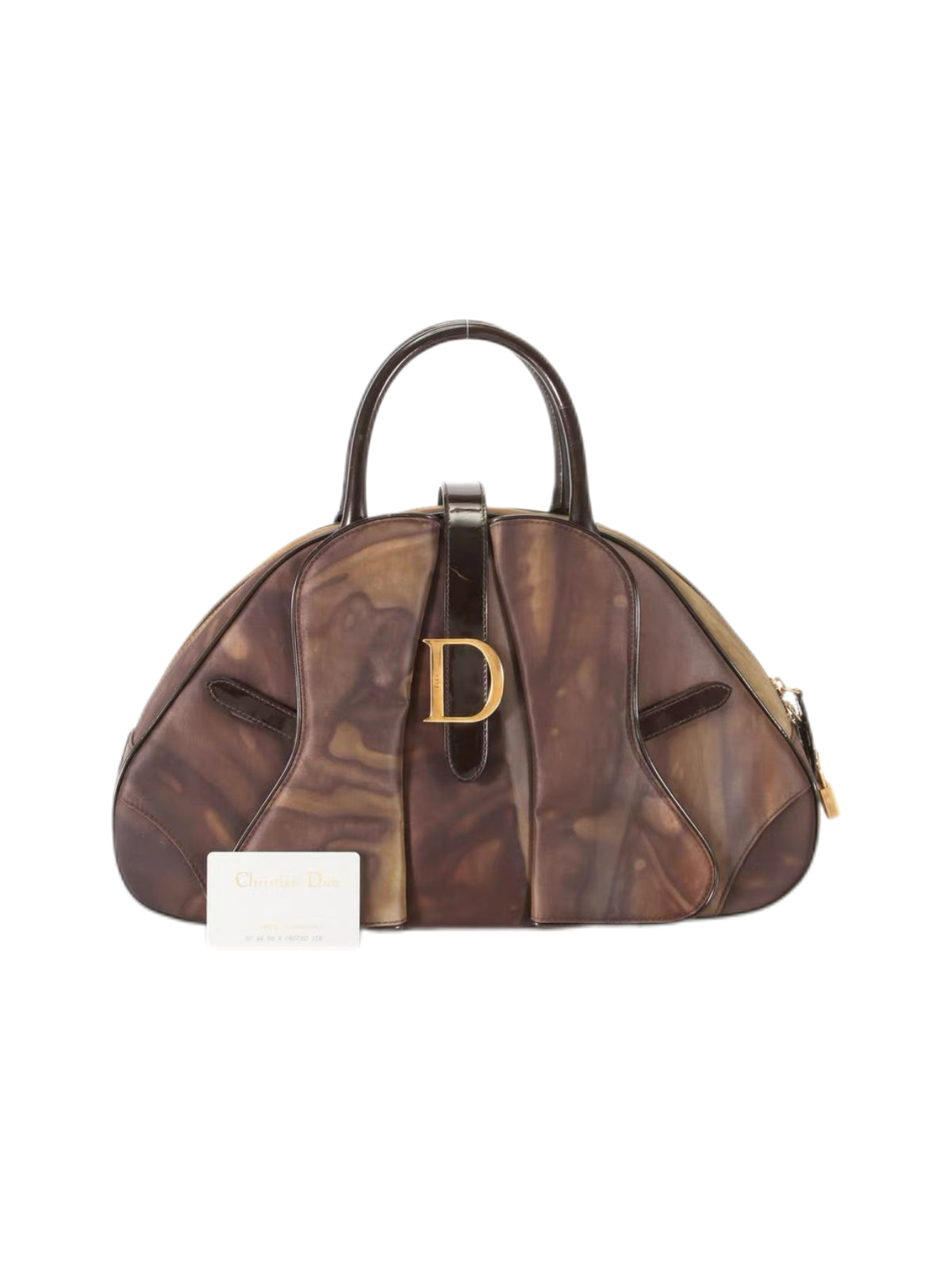 Christian Dior by John Galliano “Detective Bag” Limited Edition – Brown Marble Leather Large D Logo Handbag with Lock & Key