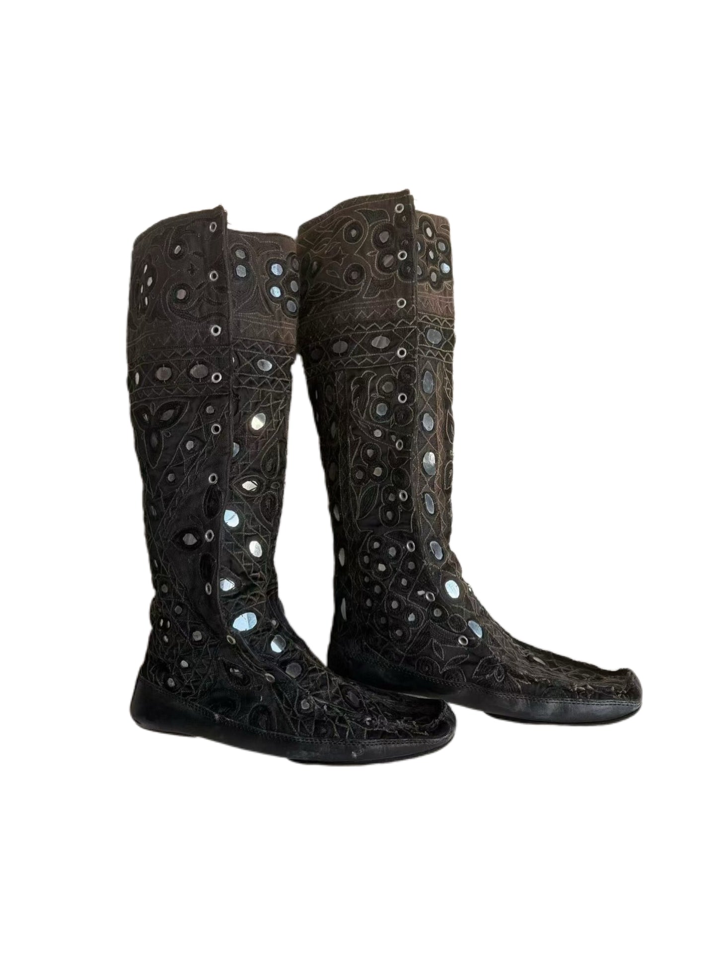 Gucci Vintage Hand-Embroidered Mirror Nomadic Mid-Calf Boots