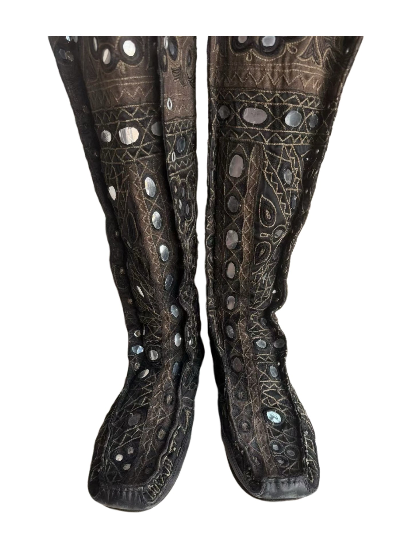 Gucci Vintage Hand-Embroidered Mirror Nomadic Mid-Calf Boots
