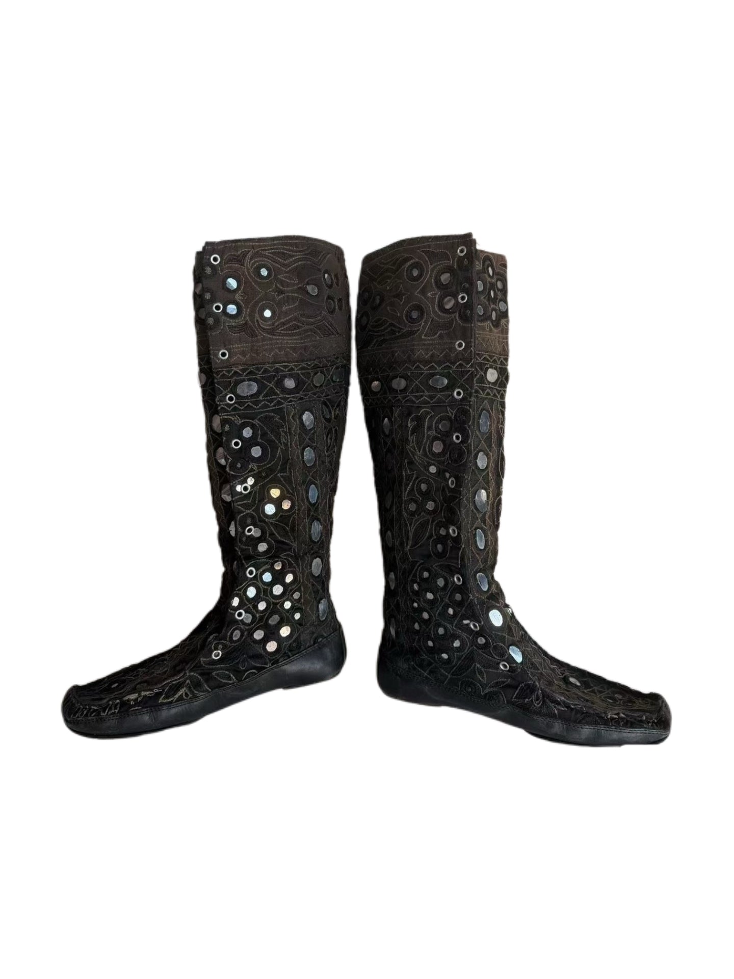 Gucci Vintage Hand-Embroidered Mirror Nomadic Mid-Calf Boots