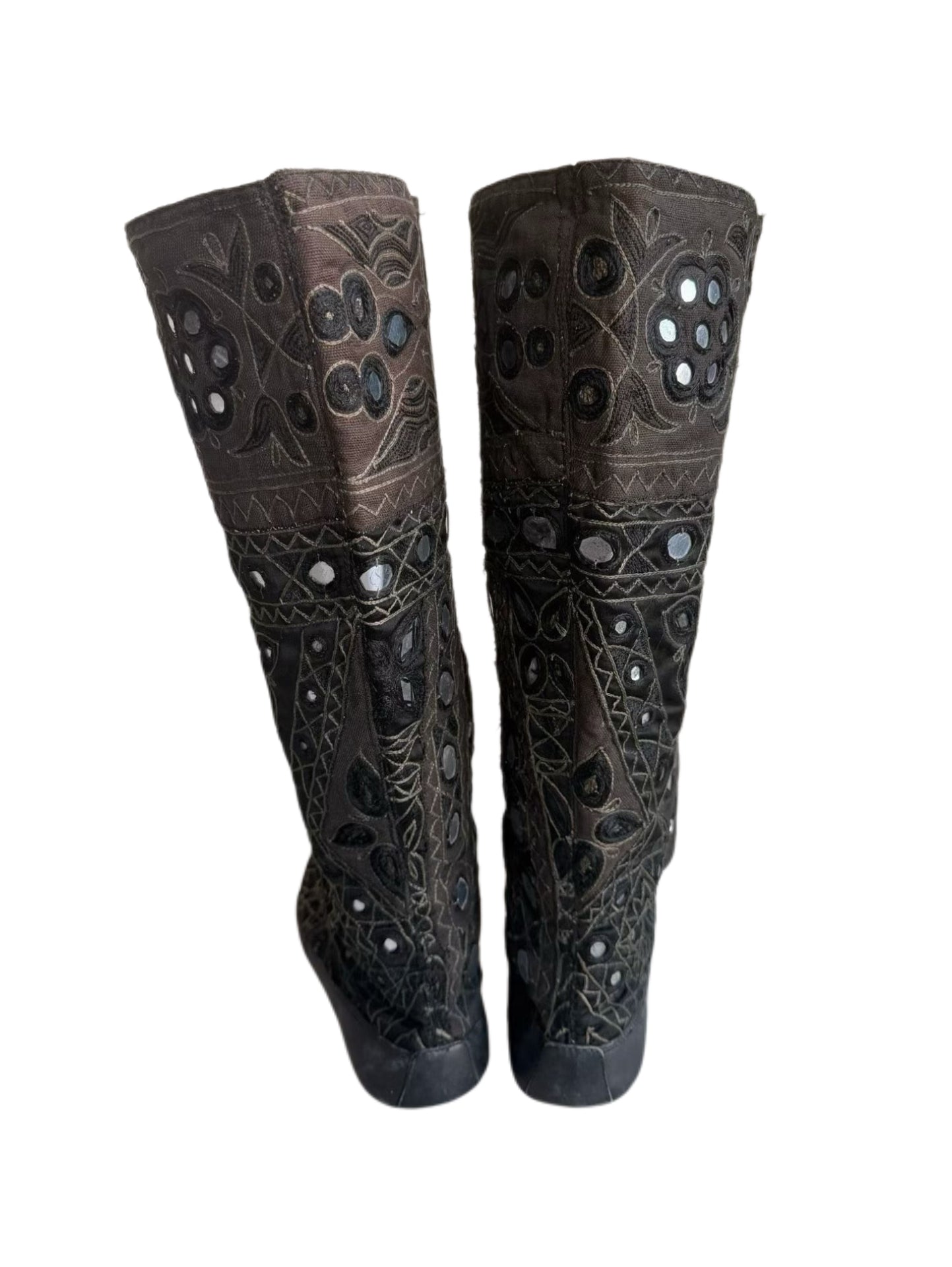 Gucci Vintage Hand-Embroidered Mirror Nomadic Mid-Calf Boots