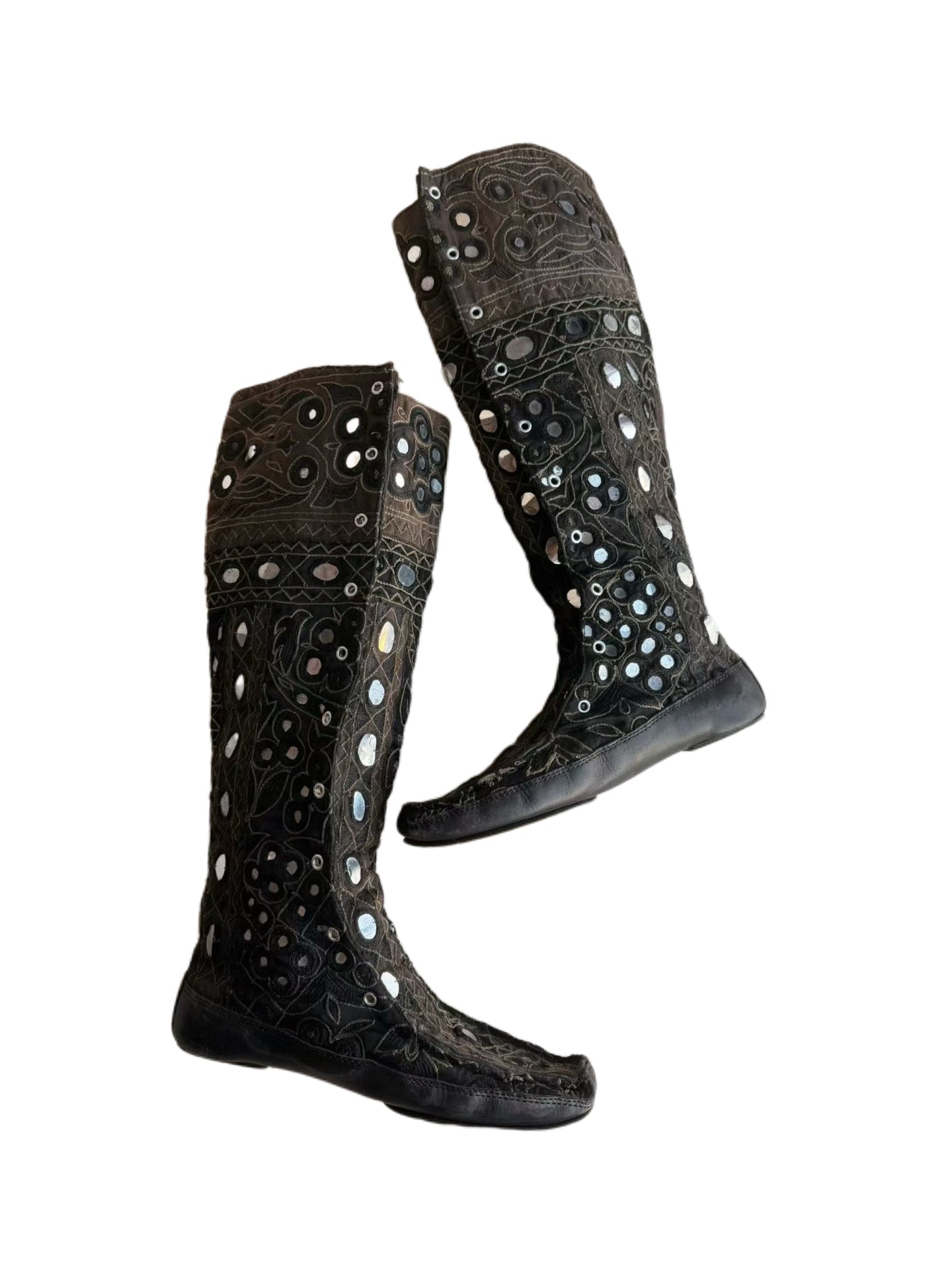 Gucci Vintage Hand-Embroidered Mirror Nomadic Mid-Calf Boots