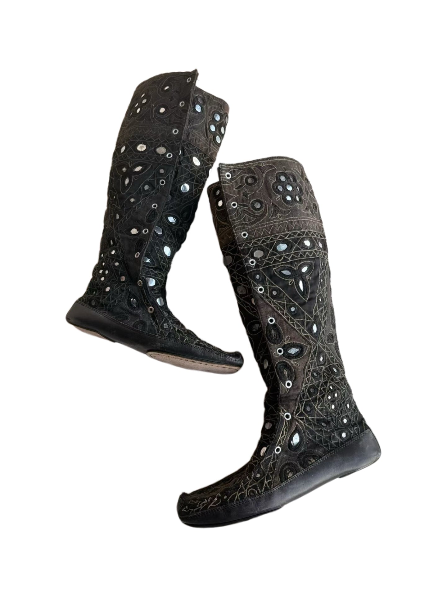 Gucci Vintage Hand-Embroidered Mirror Nomadic Mid-Calf Boots