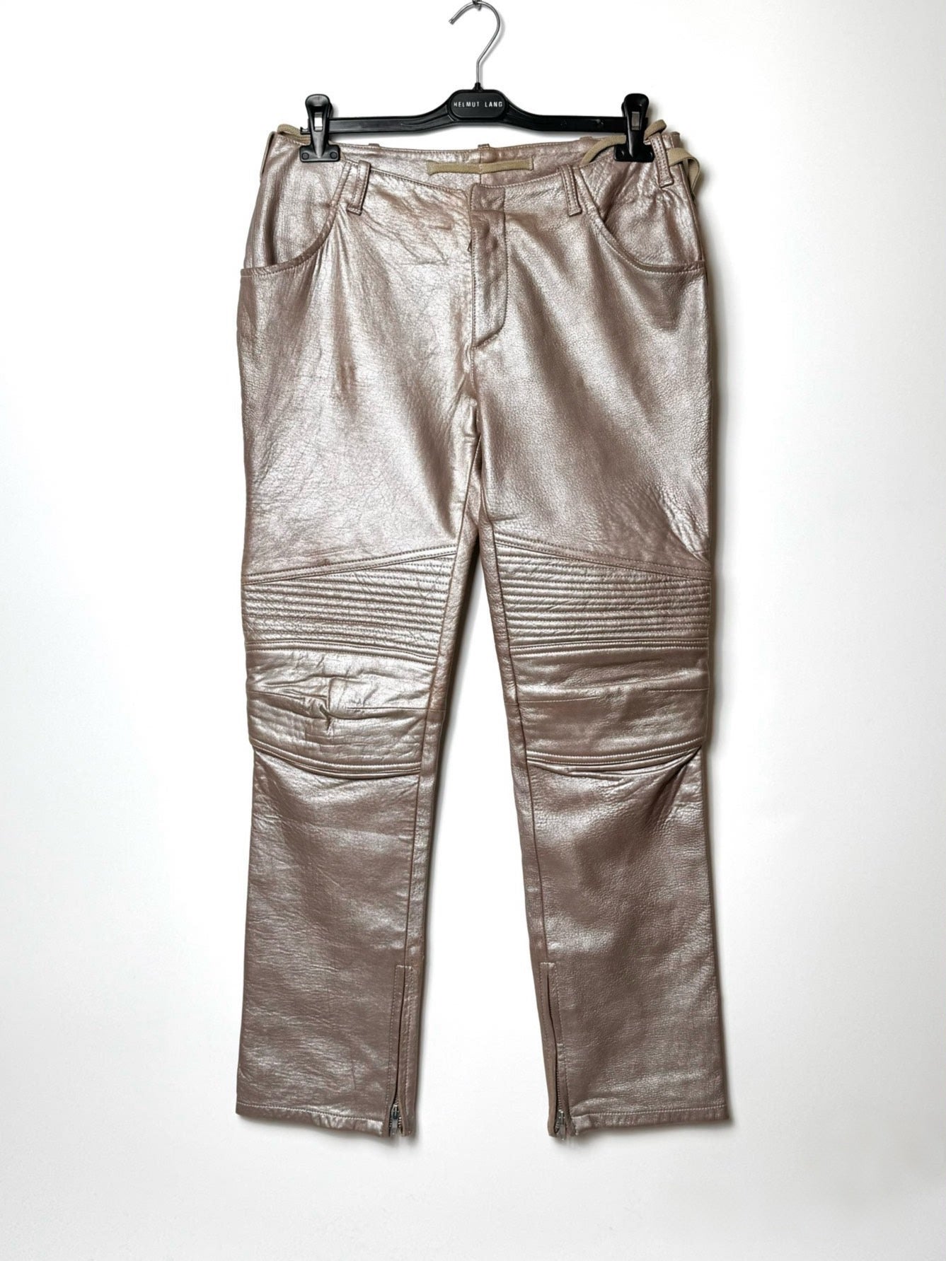 Helmut Lang 1999 Runway Metallic Leather Biker Pants – Archive Silver Industrial Minimalism Piece