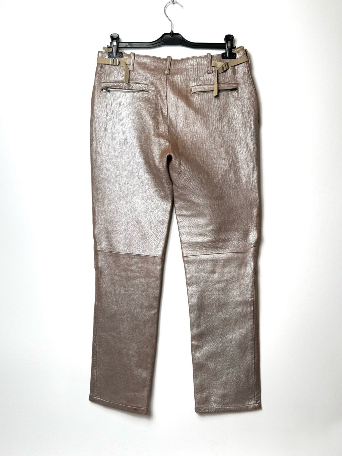 Helmut Lang 1999 Runway Metallic Leather Biker Pants – Archive Silver Industrial Minimalism Piece
