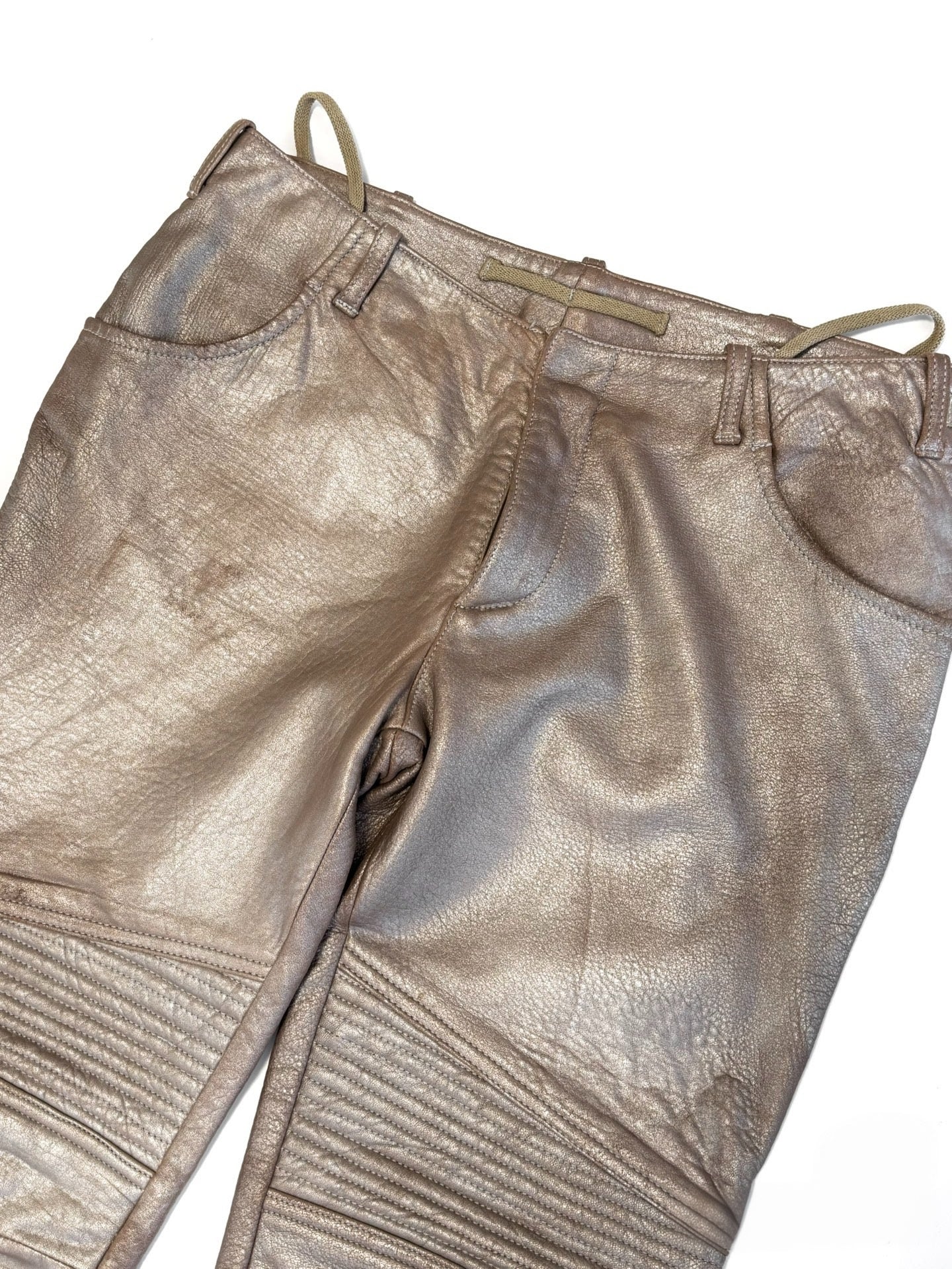 Helmut Lang 1999 Runway Metallic Leather Biker Pants – Archive Silver Industrial Minimalism Piece