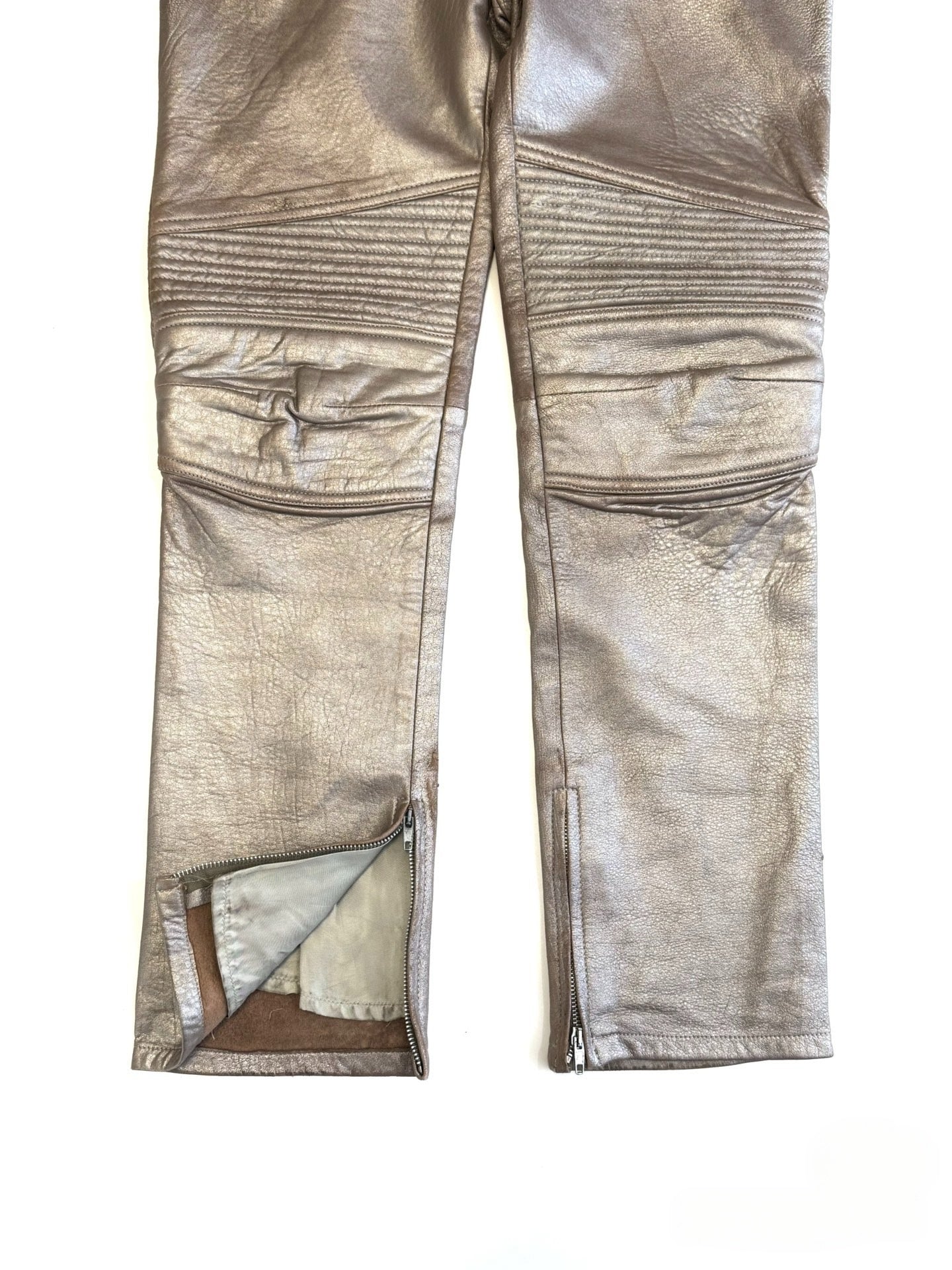Helmut Lang 1999 Runway Metallic Leather Biker Pants – Archive Silver Industrial Minimalism Piece