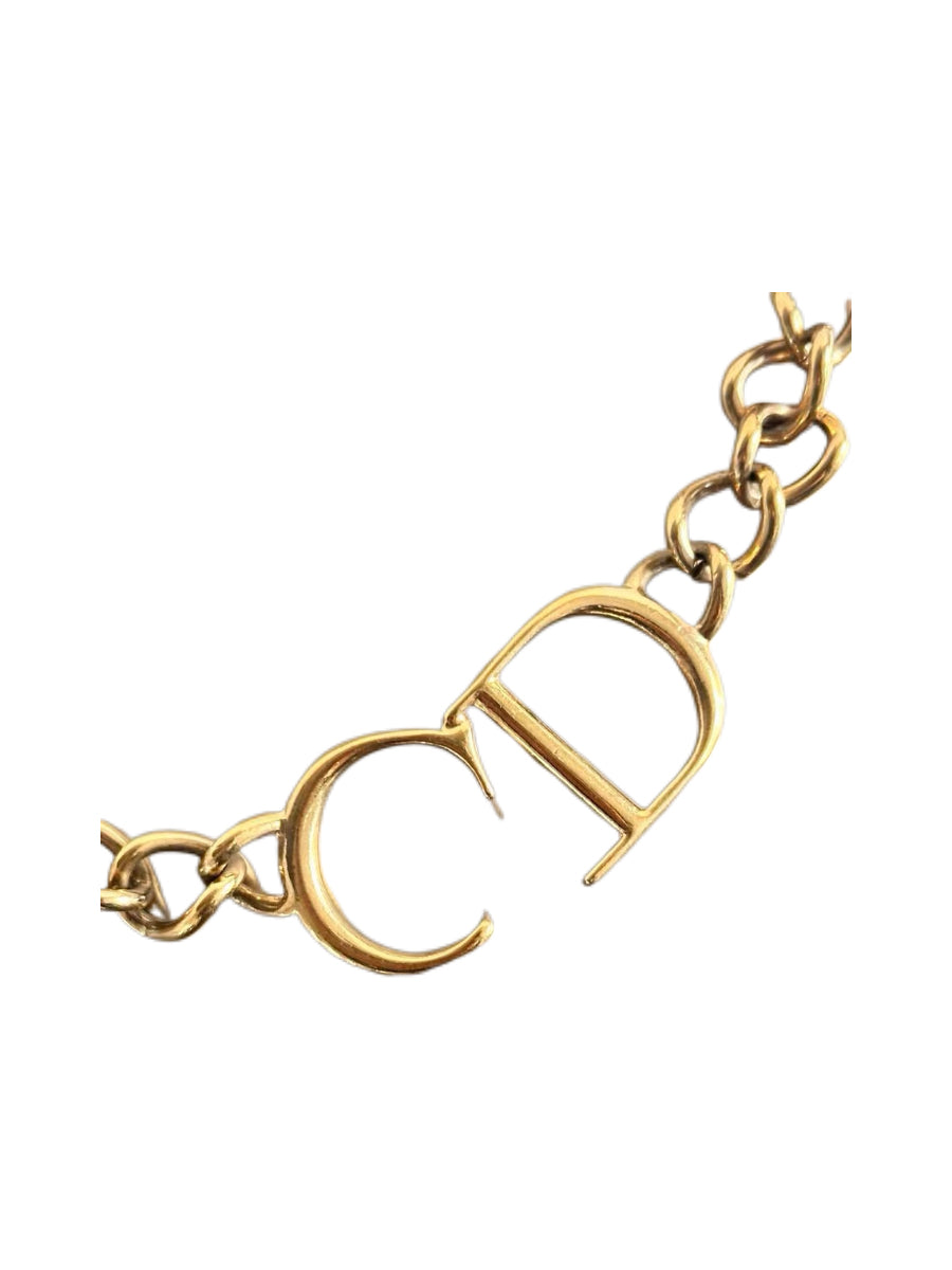 Christian Dior by John Galliano Y2K CD Logo Cuban Chain Choker Necklace – Bella Hadid Style Gold-Tone Statement Piece