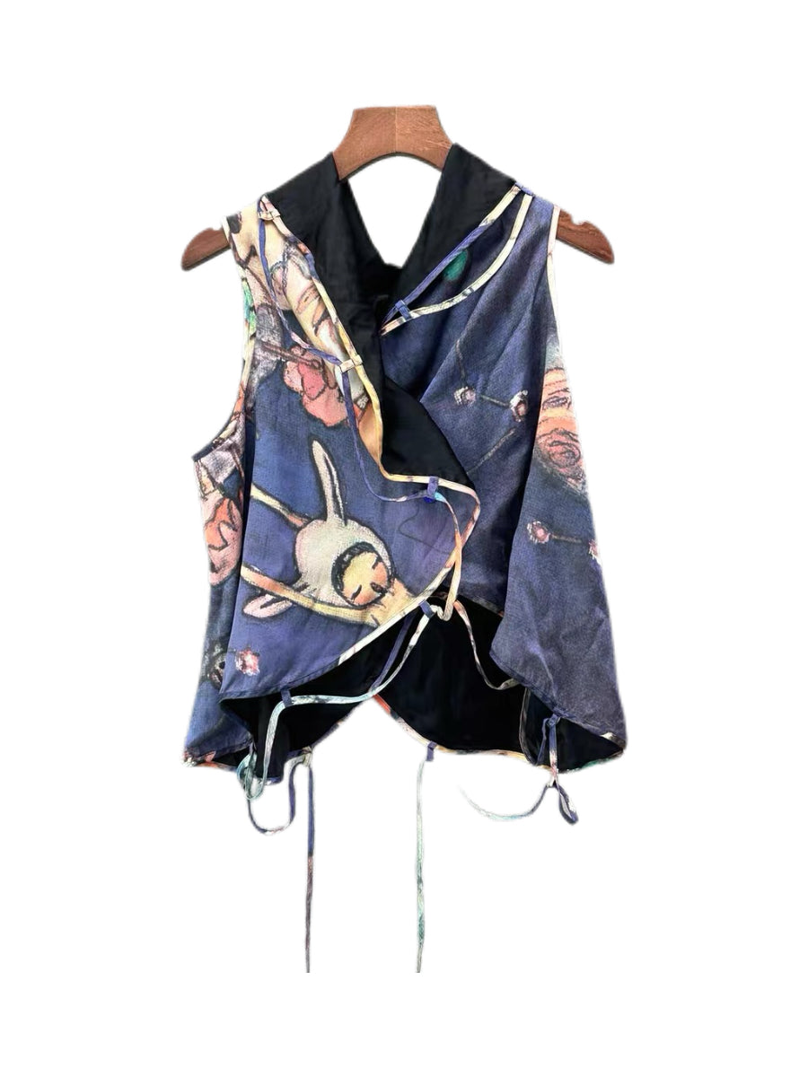Issey Miyake × Aya Takano Silk Printed Deconstructed Vest – Japanese Art Collaboration Archive Piece