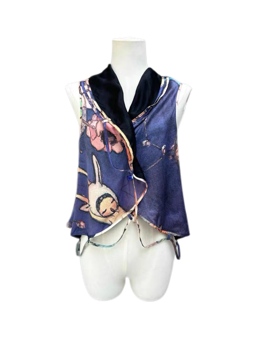 Issey Miyake × Aya Takano Silk Printed Deconstructed Vest – Japanese Art Collaboration Archive Piece