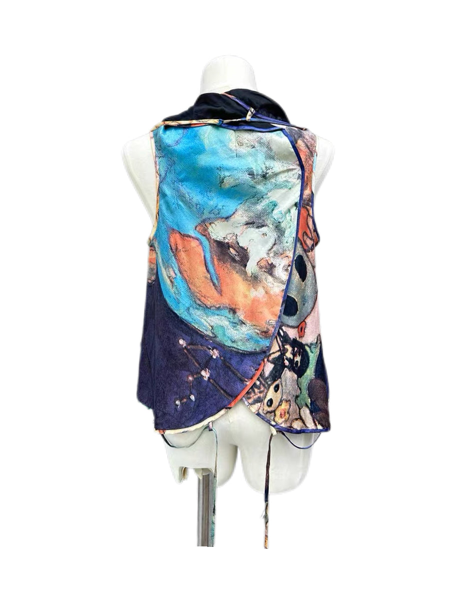 Issey Miyake × Aya Takano Silk Printed Deconstructed Vest – Japanese Art Collaboration Archive Piece