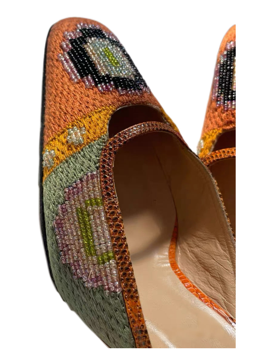 Fendi Vintage Beaded Embroidered Mule Heels