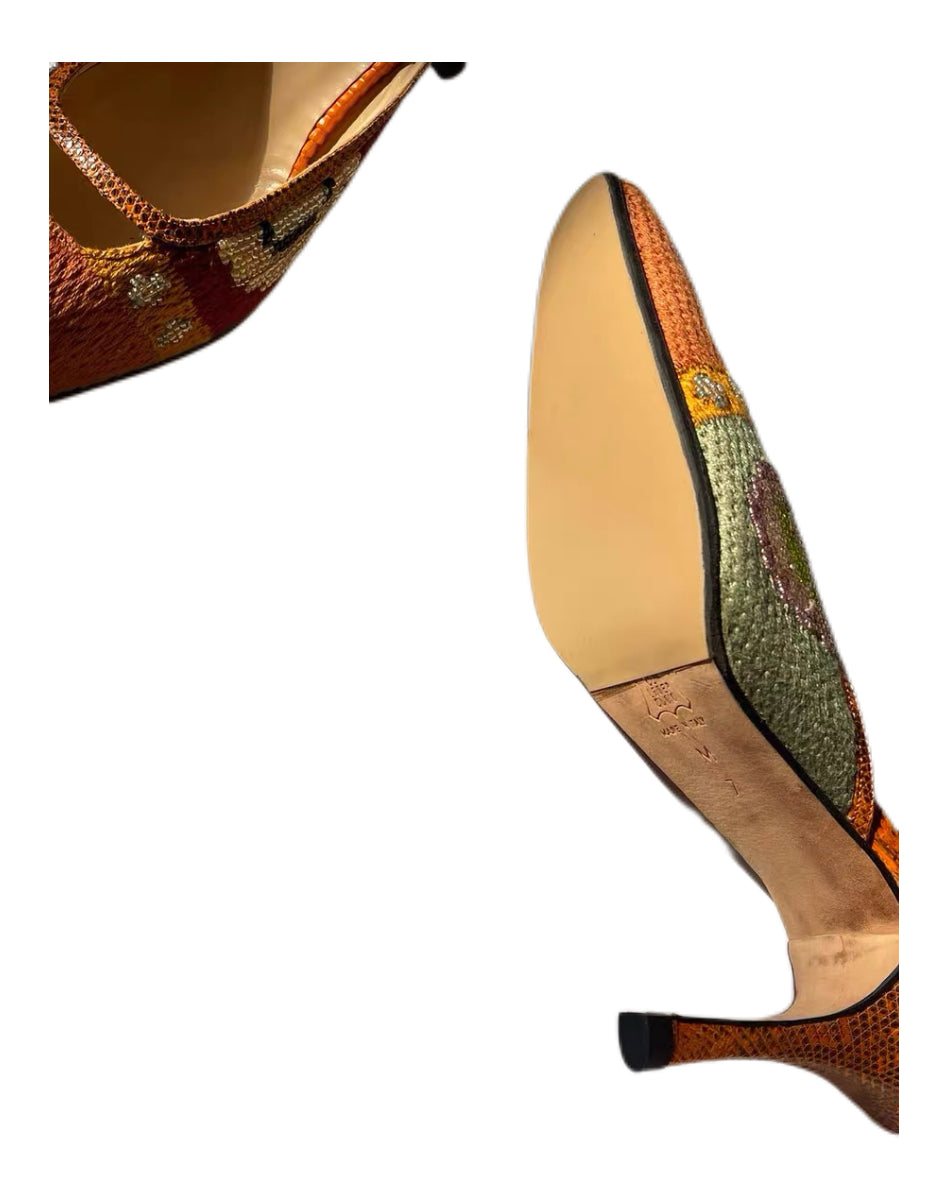 Fendi Vintage Beaded Embroidered Mule Heels