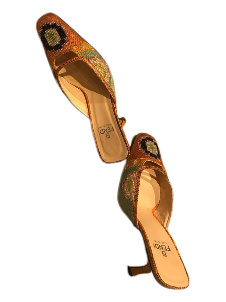 Fendi Vintage Beaded Embroidered Mule Heels