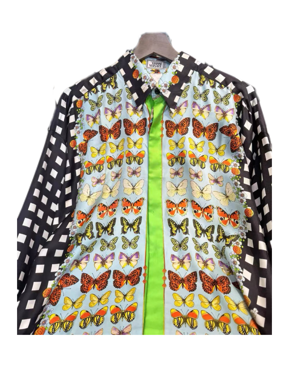 Gianni Versace 1995 Vintage Butterfly Print Silk Shirt