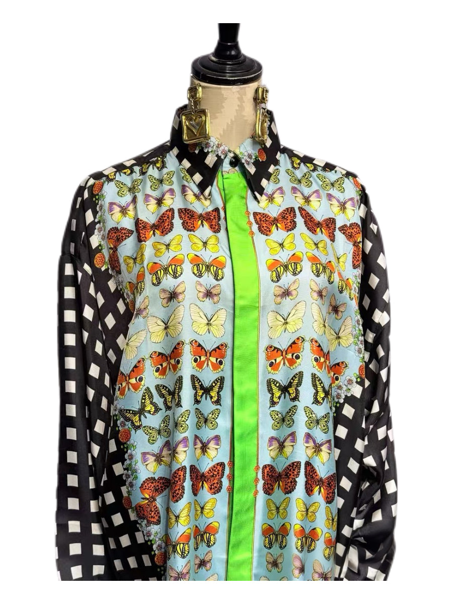 Gianni Versace 1995 Vintage Butterfly Print Silk Shirt