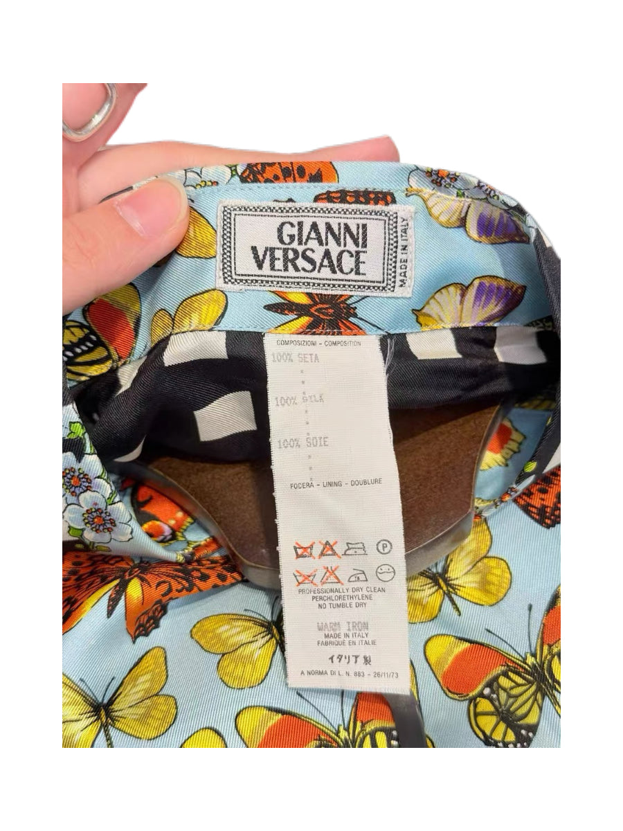 Gianni Versace 1995 Vintage Butterfly Print Silk Shirt