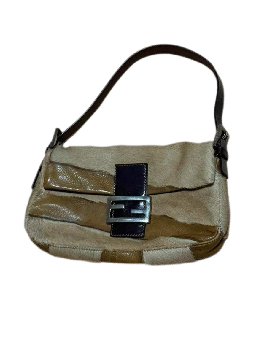 Fendi 1999 Vintage Pony Hair Baguette Shoulder Bag