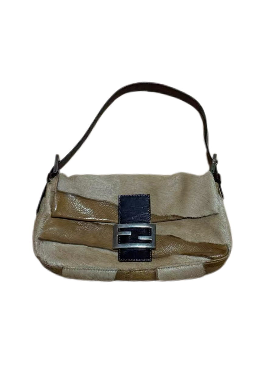 Fendi 1999 Vintage Pony Hair Baguette Shoulder Bag