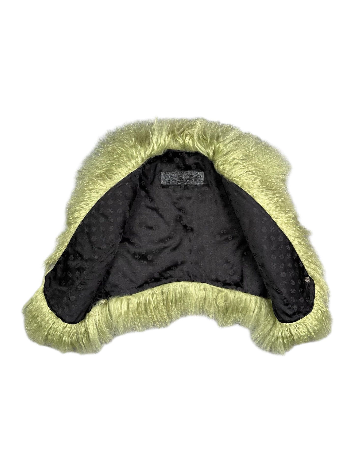 Chrome Hearts Moss Green Lamb Fur Jacket – Limited Edition Silver Hardware Cross Patch Archive Piece