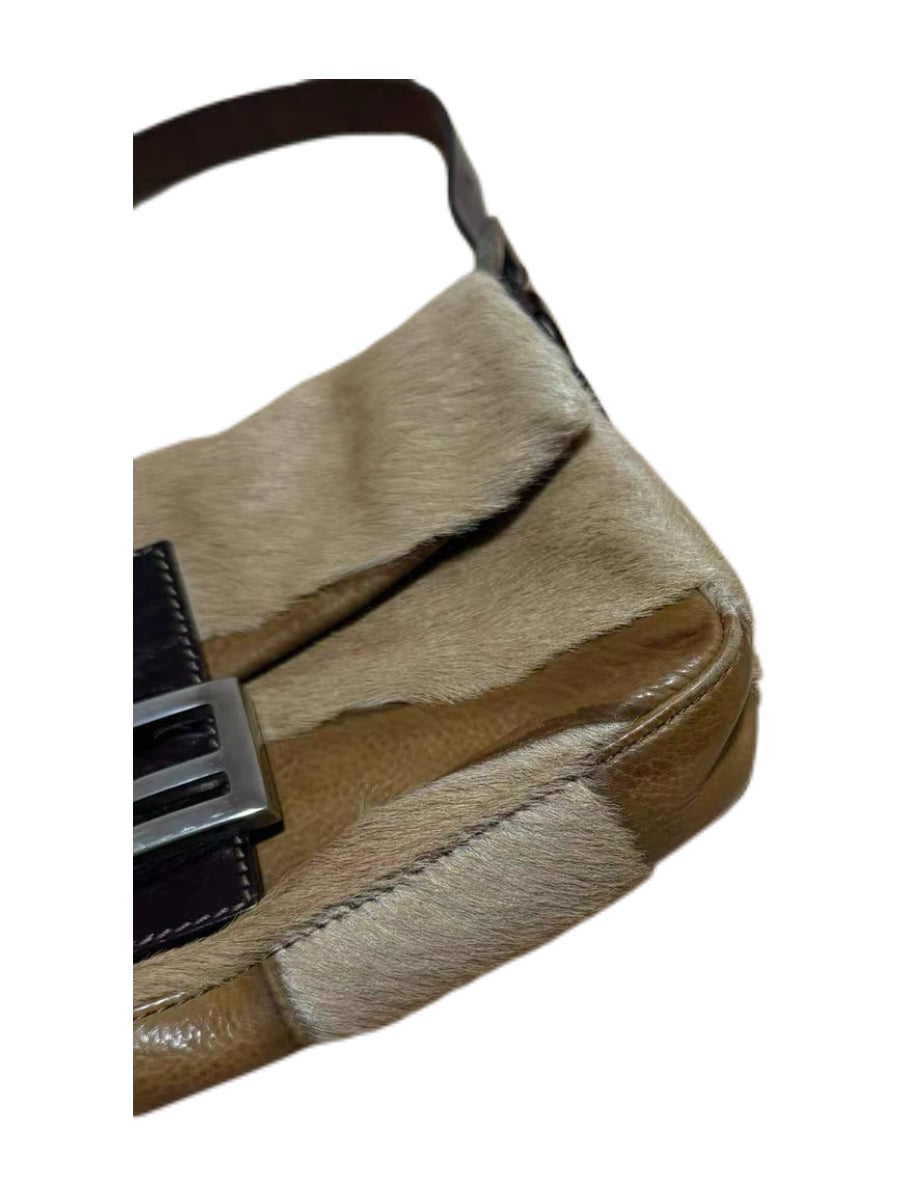 Fendi 1999 Vintage Pony Hair Baguette Shoulder Bag