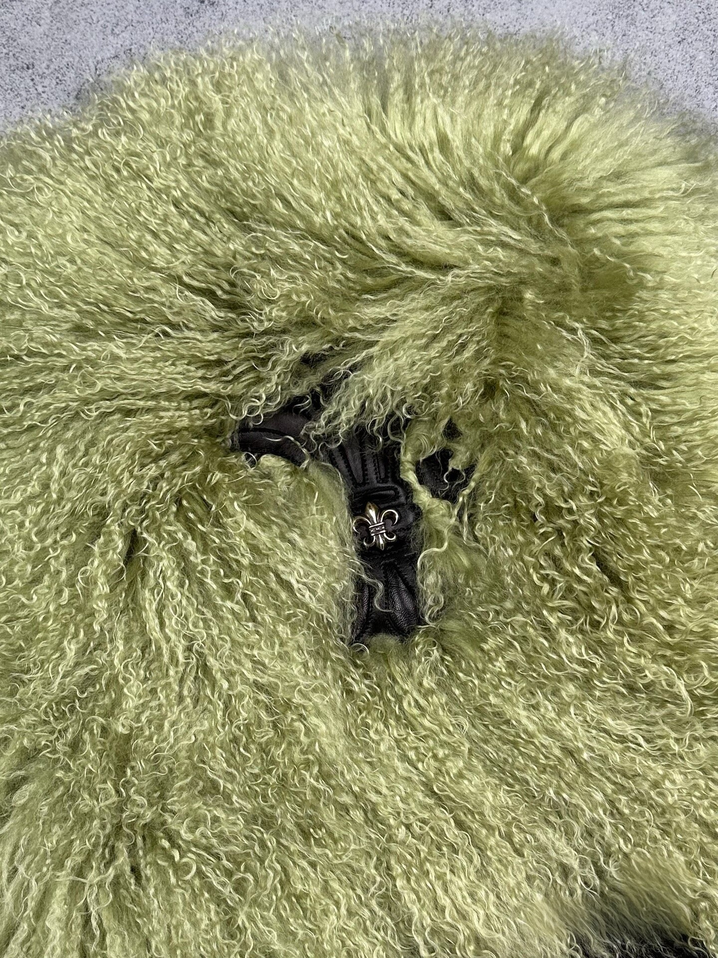 Chrome Hearts Moss Green Lamb Fur Jacket – Limited Edition Silver Hardware Cross Patch Archive Piece