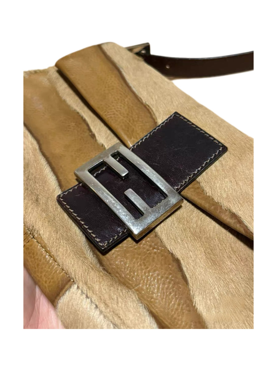 Fendi 1999 Vintage Pony Hair Baguette Shoulder Bag