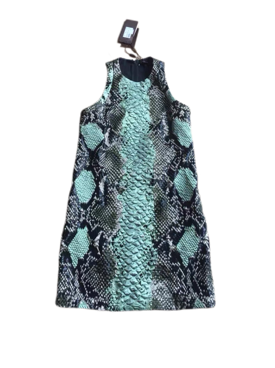 Gucci Runway Python Snake Print Jacquard Mini Dress Green Shift Dress Size 40